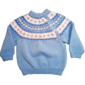 Handknit Blue And White Fair Isle Sweater